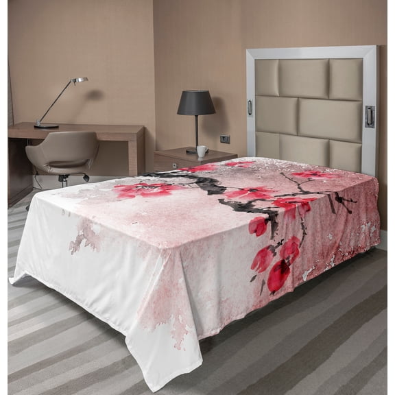 Ambesonne Floral Flat Sheet, Watercolor Floral Art, Twin Size, Dark Coral Pale Salmon