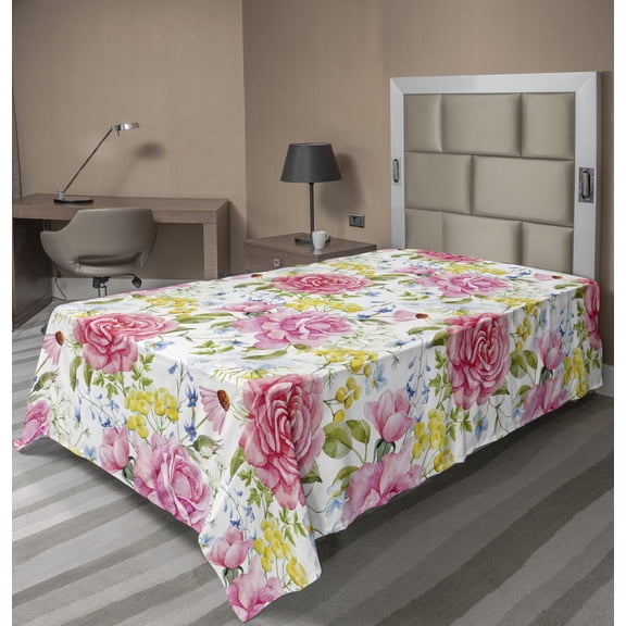Ambesonne Floral Flat Sheet, Watercolor Meadow Flowers, TwinXL Size, White Multicolor