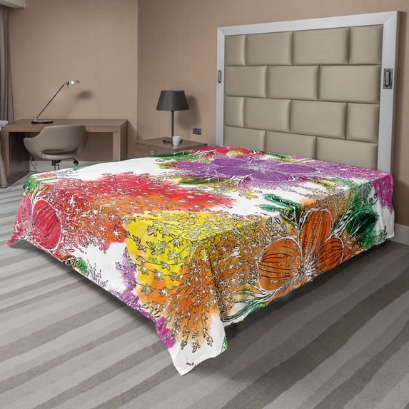 Ambesonne Floral Flat Sheet, Watercolor Style Botany Herb, California King, Multicolor