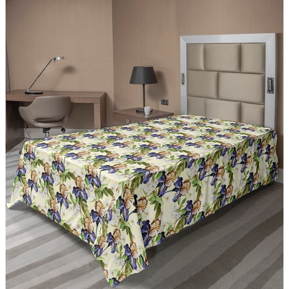 Ambesonne Floral Flat Sheet, Watercolor Style Tropic Art, TwinXL Size, Cream and Multicolor