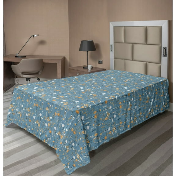 Ambesonne Floral Flat Sheet, Winter Style Botanic Bloom, Twin Size, Blue Grey Multicolor