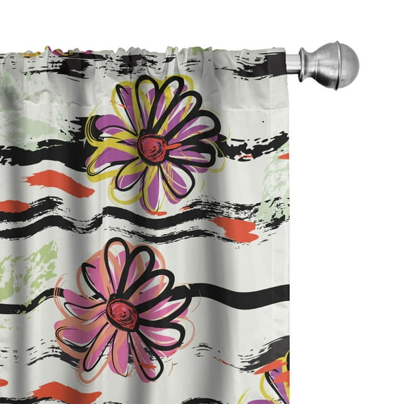 Ambesonne Floral Fun Curtains, Colorful Daisies Drawing, Pair of 28"x63", Pink Coconut Multicolor