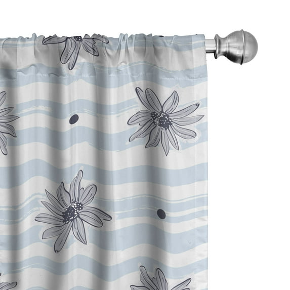 Ambesonne Floral Fun Curtains, Daisy Dots and Stripes, Pair of 28"x84", Pale Grey Soft Blue White