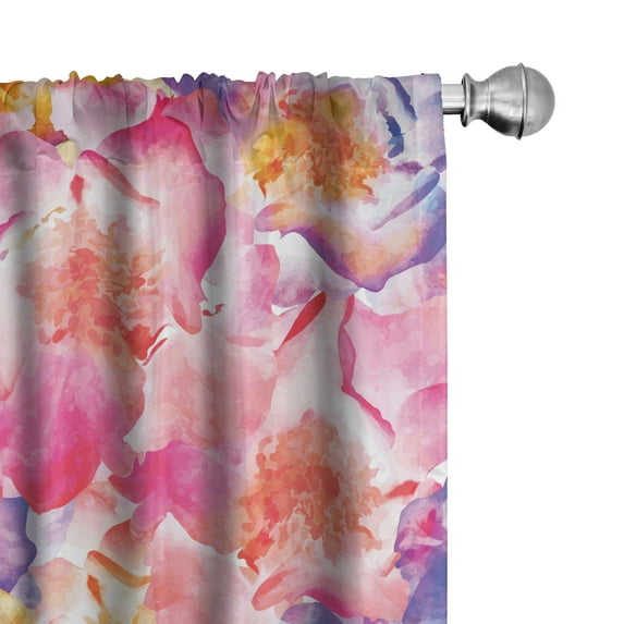 Ambesonne Floral Fun Curtains, Ebru Flowers Art Print, Pair of 28"x95", Pink Mustard Dark Violet