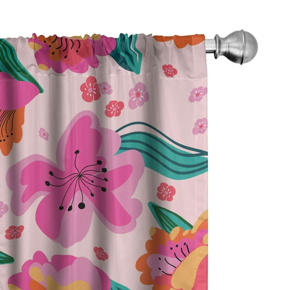 Ambesonne Floral Fun Curtains, Magic Flowers Garden Art, Pair of 28"x95", Pink Green and Multicolor