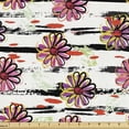 thumbnail image 1 of Ambesonne Floral Fun Fabric by the Yard Upholstery, Colorful Daisies Drawing, 2 Yards, Pink Coconut Multicolor, 1 of 5