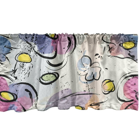 Ambesonne Floral Fun Window Valance with Rod Pocket, Pansy Flowers Abstract, 54" x 12", Yellow Beige and Multicolor