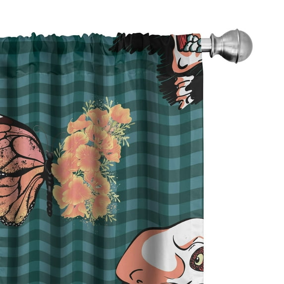Ambesonne Floral Gothic Curtains, Scary Skull Butterfly, Pair of 28"x84", Teal Salmon Yellow
