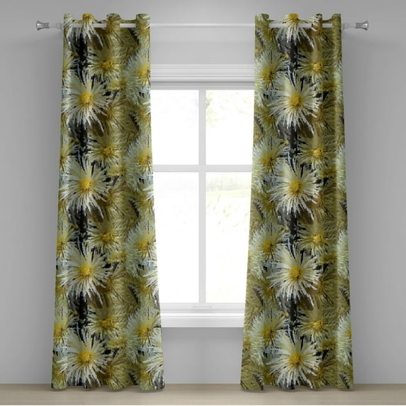 Ambesonne Floral Grommet Curtain, Abstract Art Style Asters, 50"x96", Mustard Khaki Black