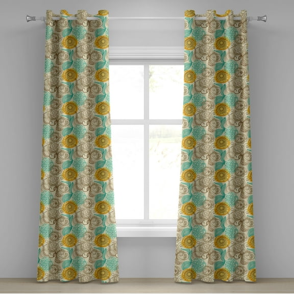 Ambesonne Floral Grommet Curtain, Abstract Carnations Art, 50" x 84", Tan Turquoise Marigold