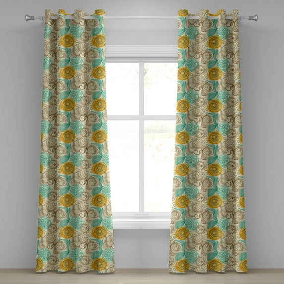 Ambesonne Floral Grommet Curtain, Abstract Carnations Art, 50" x 84", Tan Turquoise Marigold