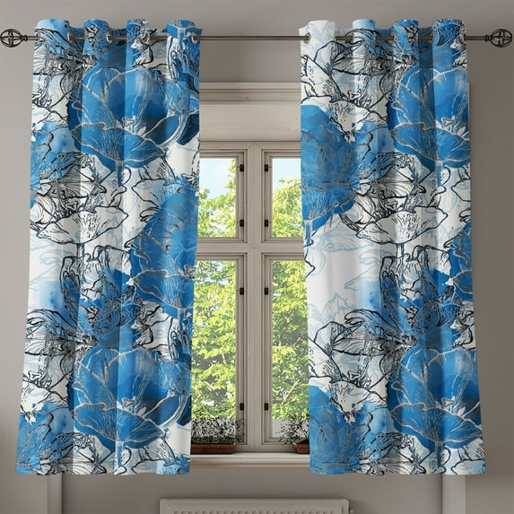 Ambesonne Floral Grommet Curtain, Abstract Dream Garden Blooms, 50"x60", White Sea Blue