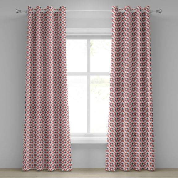 Ambesonne Floral Grommet Curtain, Abstract European Nature, 50" x 84", Slate Blue Red White