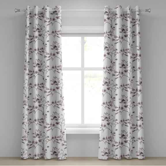 Ambesonne Floral Grommet Curtain, Aquarelle Spring Flowers Art, 50"x120", Eggshell Warm Taupe