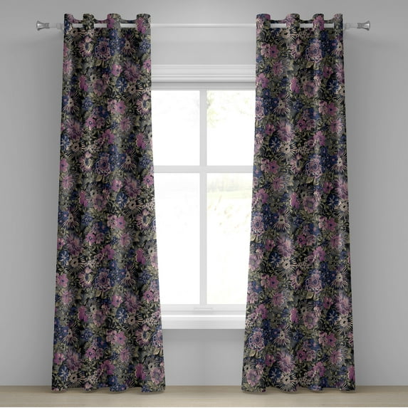 Ambesonne Floral Grommet Curtain, Art Botanical Spring Flowers, 50"x72", Night Blue and Fern Green