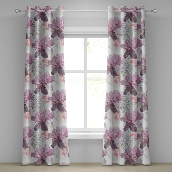 Ambesonne Floral Grommet Curtain, Art Hydrangea Azelea Flowers, 50"x120", Pale Eggplant Pastel Pink