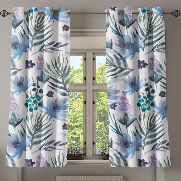 Ambesonne Floral Grommet Curtain, Art Pastel Botanical Flowers, 50"x60", Grey Teal Lilac Blue