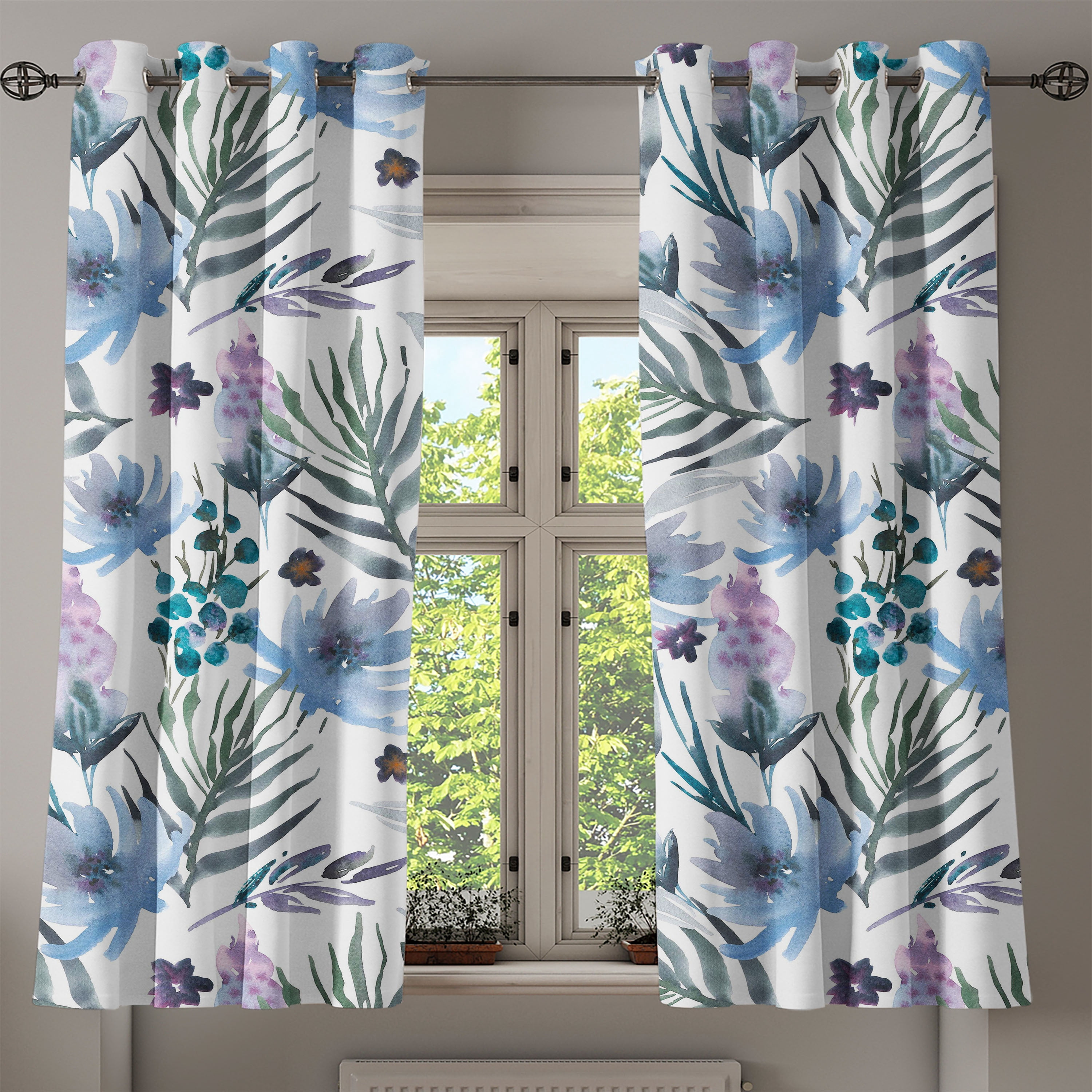 Ambesonne Floral Grommet Curtain, Art Pastel Botanical Flowers, 50"x63