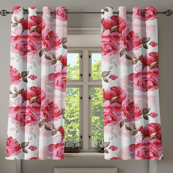 Ambesonne Floral Grommet Curtain, Art Romantic Peony Petals, 50"x60", Brown Pink and Magenta