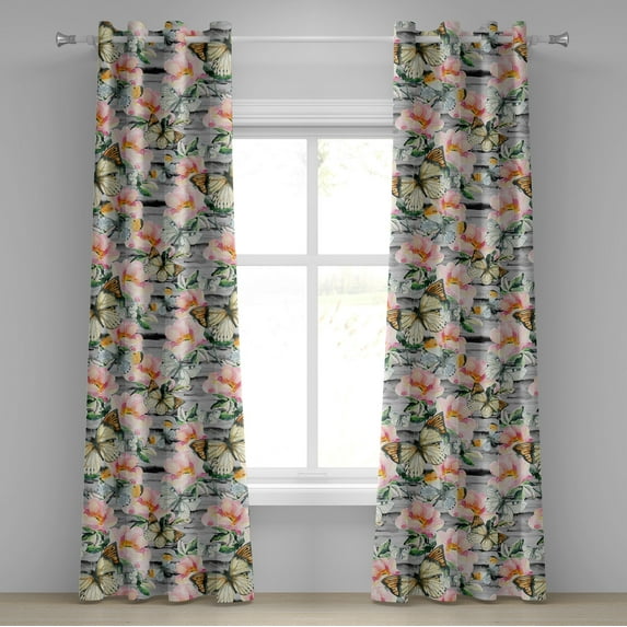Ambesonne Floral Grommet Curtain, Art of Pastel Spring Flowers, 50"x108", Grey and Multicolor