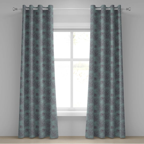 Ambesonne Floral Grommet Curtain, Aster Blossoms Art, 50" x 96", Dark Sea Green Maroon