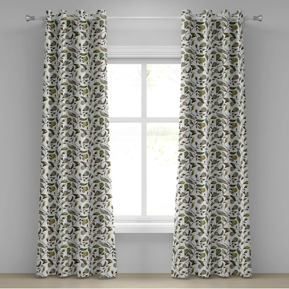 Ambesonne Floral Grommet Curtain, Autumn Nature Design, 50" x 108", Dark Brown Fern Green