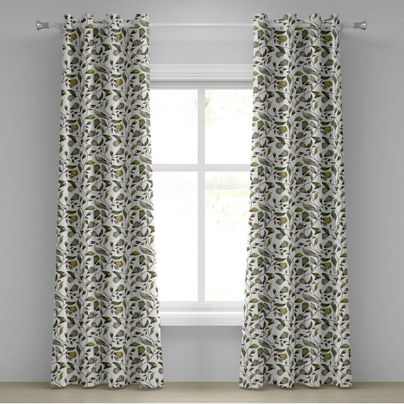 Ambesonne Floral Grommet Curtain, Autumn Nature Design, 50" x 120", Dark Brown Fern Green