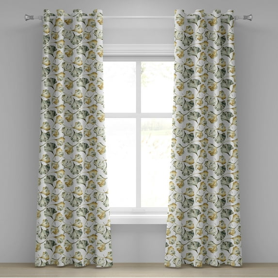 Ambesonne Floral Grommet Curtain, Autumn Season Leaves Gingko, 50"x84", Sage Green Dark Mustard