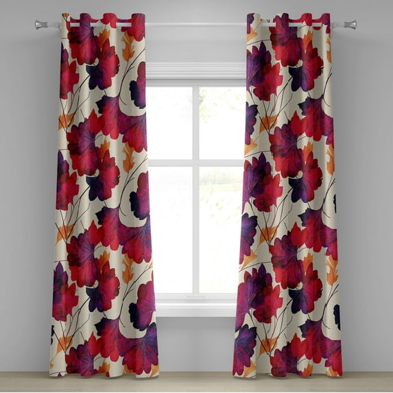 Ambesonne Floral Grommet Curtain, Autumn Season Leaves Romance, 50"x108", Eggshell and Dark Coral