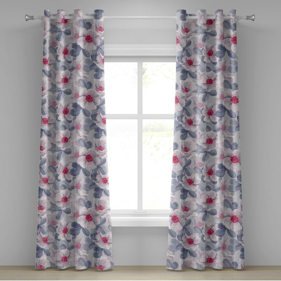 Ambesonne Floral Grommet Curtain, Blooming Art Spring Flowers, 50"x96", Ceil Blue Dark Coral