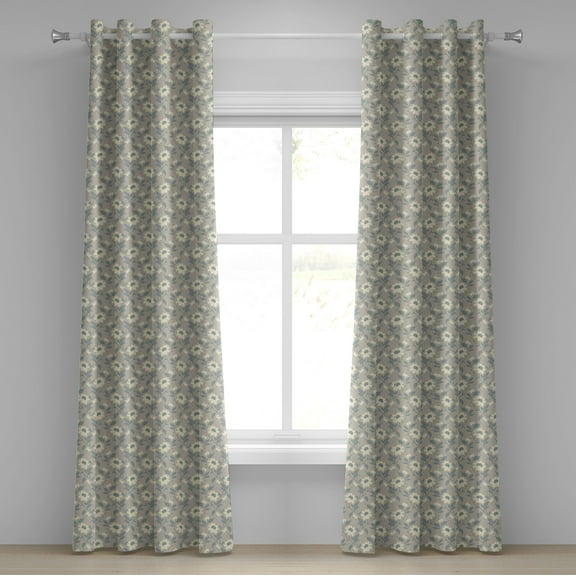Ambesonne Floral Grommet Curtain, Blooming Feminine Design, 50" x 96", Ivory Tan Blue Grey