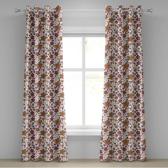 Ambesonne Floral Grommet Curtain, Blooming Flower Pattern, 50" x 120", Yellow Purple Magenta