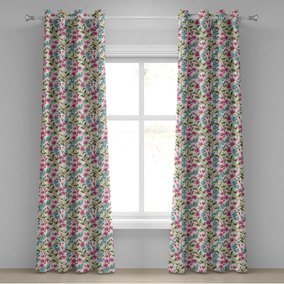 Ambesonne Floral Grommet Curtain, Blooming Flowers Bouquet, 50" x 96", Yellow Pink Blue