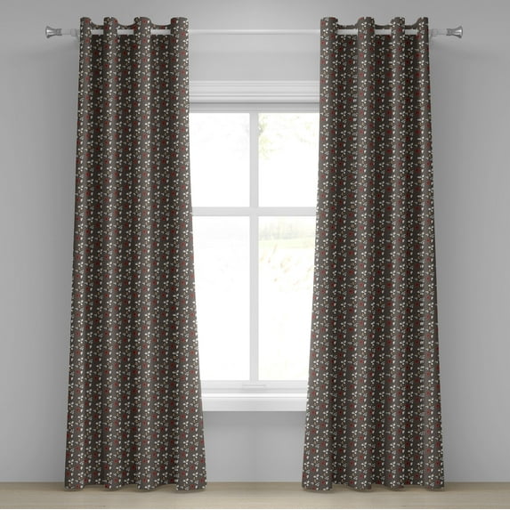 Ambesonne Floral Grommet Curtain, Blooms Leaves Branches, 50" x 84", White Peach Taupe