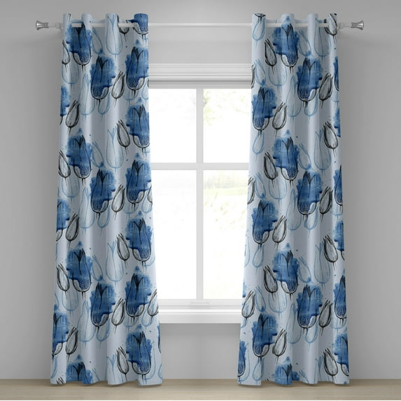 Ambesonne Floral Grommet Curtain, Blossoming Flowers Aquatic, 50"x84", Sea Blue and Soft Blue