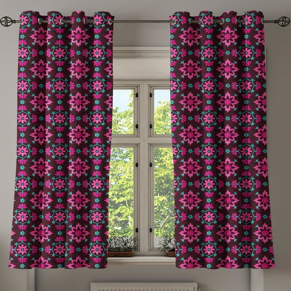 Ambesonne Floral Grommet Curtain, Boho Botany Foliage, 50" x 63", Burgundy Magenta Teal