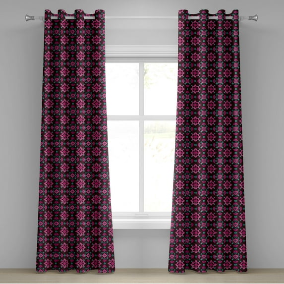 Ambesonne Floral Grommet Curtain, Boho Botany Foliage, 50" x 96", Burgundy Magenta Teal