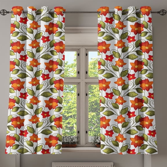 Ambesonne Floral Grommet Curtain, Boho Herbs Lily Nature, 50" x 54", Olive Green Orange White