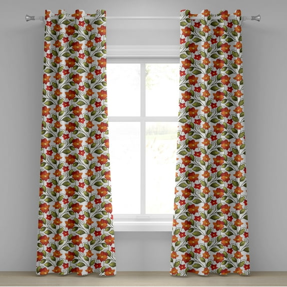 Ambesonne Floral Grommet Curtain, Boho Herbs Lily Nature, 50" x 84", Olive Green Orange White