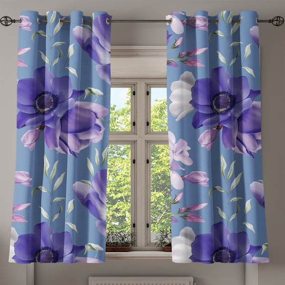 Ambesonne Floral Grommet Curtain, Botanical Romantic Flowers, 50"x60", Cadet Blue and Violet