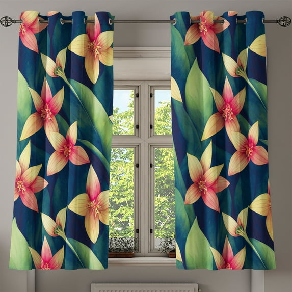 Ambesonne Floral Grommet Curtain, Carnivorous Exotic Print Art, 50"x60", Pale Yellow Fern Green