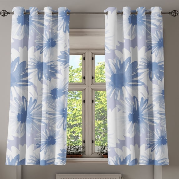 Ambesonne Floral Grommet Curtain, Chamomile Petal Pastel Bloom, 50"x60", Pale Ceil Blue and White