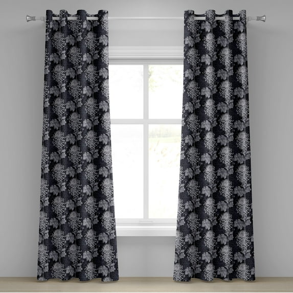 Ambesonne Floral Grommet Curtain, Chrysanthemum Blooming, 50" x 120", Indigo Pale Grey