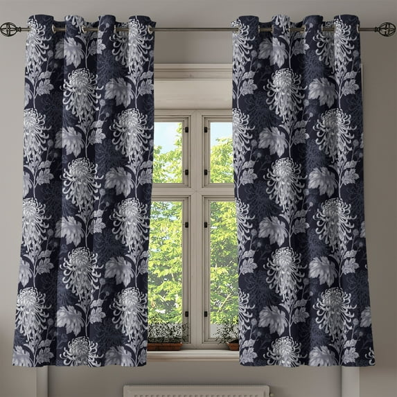 Ambesonne Floral Grommet Curtain, Chrysanthemum Blooming, 50" x 63", Indigo Pale Grey