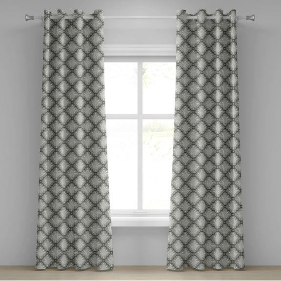 Ambesonne Floral Grommet Curtain, Classic Damask Rococo, 50" x 96", Pale Grey White