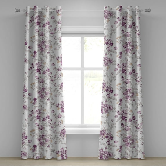 Ambesonne Floral Grommet Curtain, Classical Vibe Jungle Flower, 50"x72", Plum Pale Almond Green