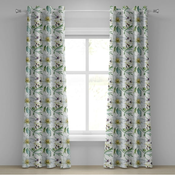 Ambesonne Floral Grommet Curtain, Cleamatis Lupine Flowers Art, 50"x96", Plum White Laurel Green