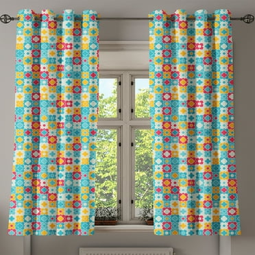 Ambesonne Floral Grommet Curtain, Clover Vivid Design, 50" x 54", Red Turquoise Yellow