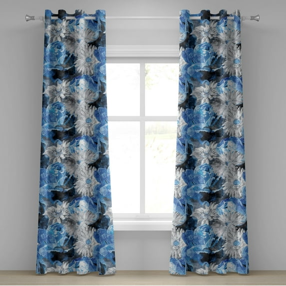 Ambesonne Floral Grommet Curtain, Cold Tones Roses Gerberas, 50"x84", Sky Blue Pale Grey