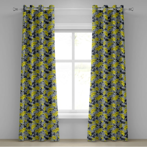 Ambesonne Floral Grommet Curtain, Contrast Tones Florets, 50" x 120", Yellow and Grey